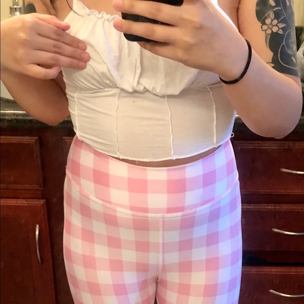 Chrissa Sparkles cropped pink gingham leggings